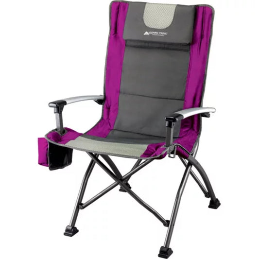 Pink High Back Camping Chair with Cupholder Pocket and Headrest