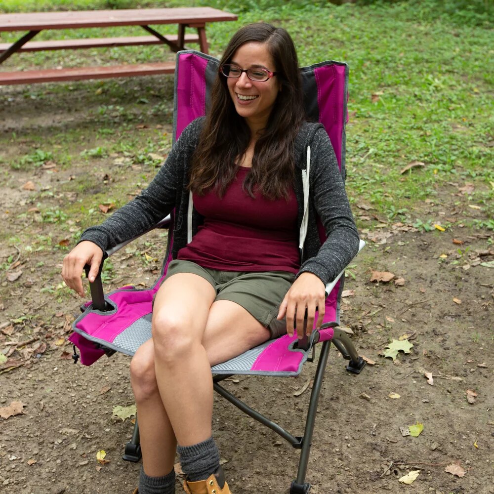 Pink High Back Camping Chair with Cupholder Pocket and Headrest