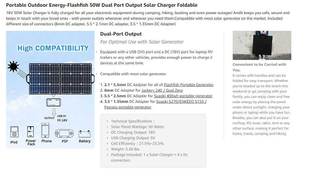Foldable 50W 18V Portable Solar Panel